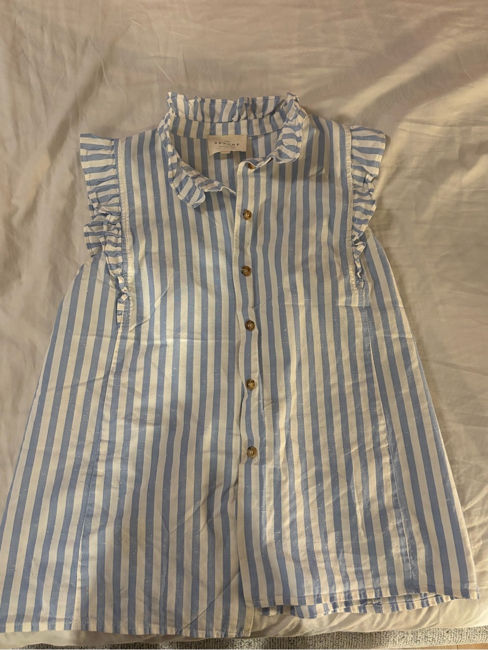 Sezane Striped Ruffle Button-Front Top 34
